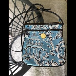 Anna Griffin vinyl toile print crossbody bag.